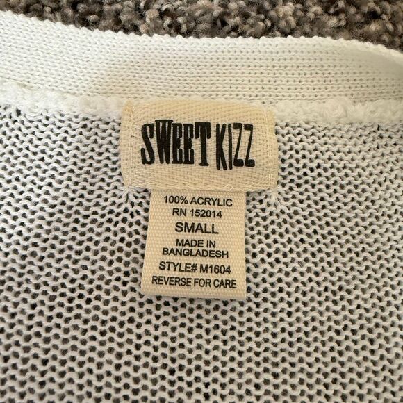 Sweet Kizz White Cardigan Front Tie Eyelet Sheer Bell Sleeve Y2K Small - Picture 3 of 5